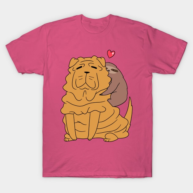 Sloth Loves Shar Pei T-Shirt by saradaboru